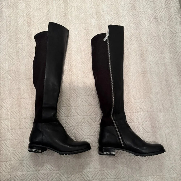 Black Leather Knee High Flat Boot, Michael Kors, Size 7 - Picture 3 of 7